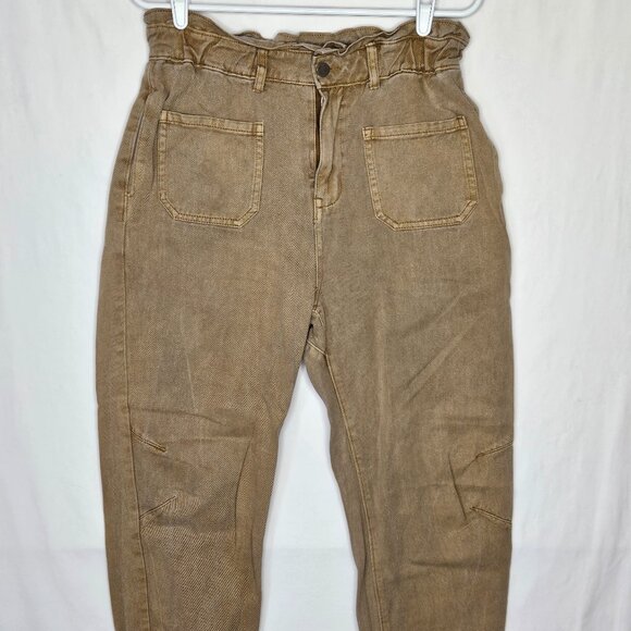 bohme Pants - Bohme Large Pants Boho Festival Khaki High Rise 100% Cotton Comfy Ruffle Ankle